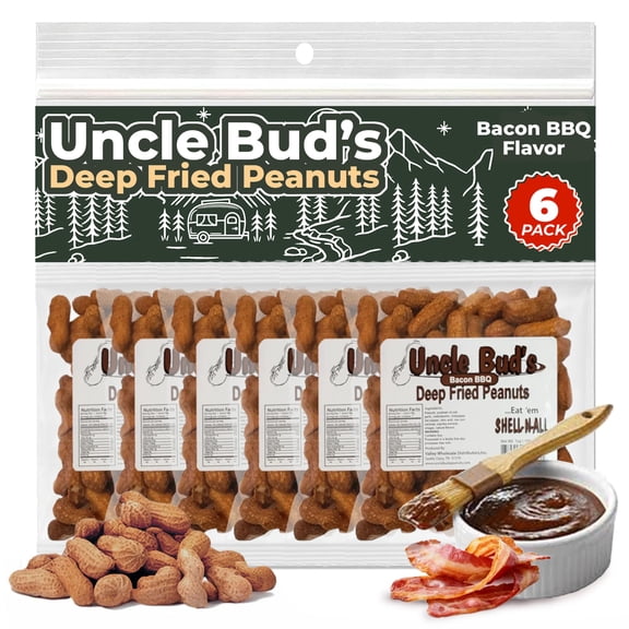 Uncle Bud's Deep Fried Peanuts In Shell (6-Pack) | Bacon BBQ Flavored Peanuts, Organic Peanuts, Nuts Individual Packs, High Protein Snacks, Individual Nut Snack Packs, Flavored Nuts, Peanuts In Shell