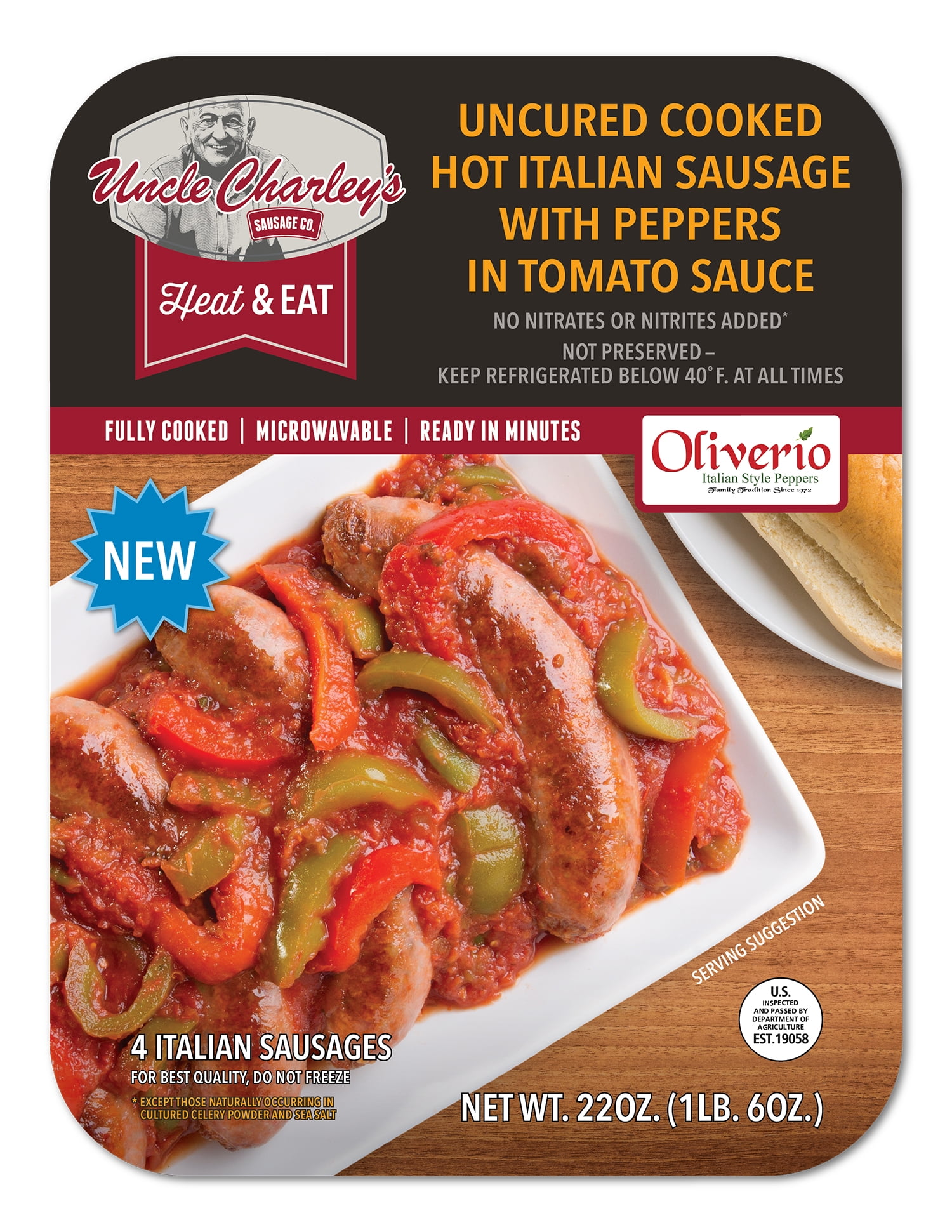 Uncle Charley's Ready to Eat Sausage with Peppers, 22 oz