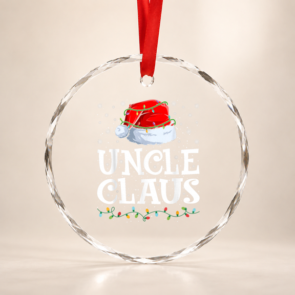 Uncle Claus Christmas Lights Santa Hat Family Classic Glass Ornament