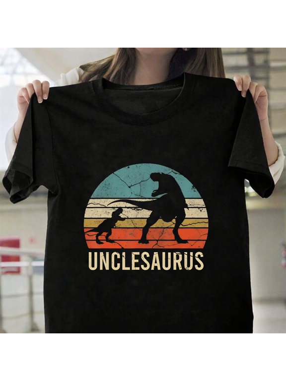 Uncle Dinosaur Daddy Dad Unclesaurus Holiday Graphic Humor Unisex T-Shirt, for men & women, up to size 5XL.
