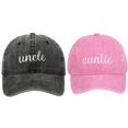 thumbnail image 1 of Uncle Embroidered Baseball Cap, Washed Black Distressed Denim Dad Hat with Text Design, Adjustable Casual Hat for Men, Pregnancy Announcement Gift for New Uncle, Matching Couple Cap, 1 of 3