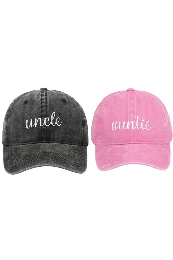 Uncle Embroidered Baseball Cap, Washed Black Distressed Denim Dad Hat with Text Design, Adjustable Casual Hat for Men, Pregnancy Announcement Gift for New Uncle, Matching Couple Cap