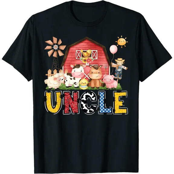 Uncle Farm Cow Birthday Boy Matching Family Party T-Shirt, Unisex T-Shirt