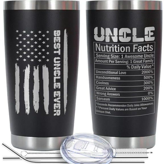 Uncle Gifts, Uncle Father''s Day Gift from Niece Nephew, Perfect Present for Birthday Christmas, 20oz Stainless Steel Double Wall Vacuum Insulated Tumbler with Lid Straws