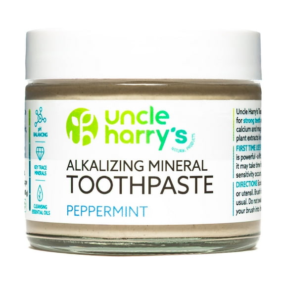 Uncle Harry's All Natural Toothpaste, USA Made Breath Freshening Alkalizing Toothpaste, 3 Oz Jar, Peppermint