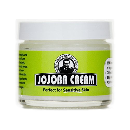 Uncle Harry's Natural Products Jojoba Cream, Smooth Lightweight Fragrance Free Jojoba Esters, Gentle and Non-Comedogenic Perfect for Sensitive Skin, Gluten and Hexane Free Vegan, 2 Ounce Glass Jar