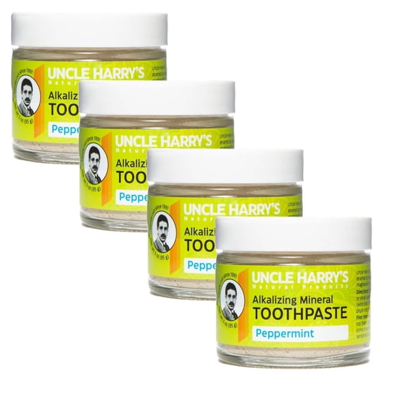 Uncle Harry's Peppermint Remineralizing Toothpaste | Natural Whitening Toothpaste Freshens Breath & Promotes Enamel | Vegan Fluoride Free Toothpaste (4 Pack)