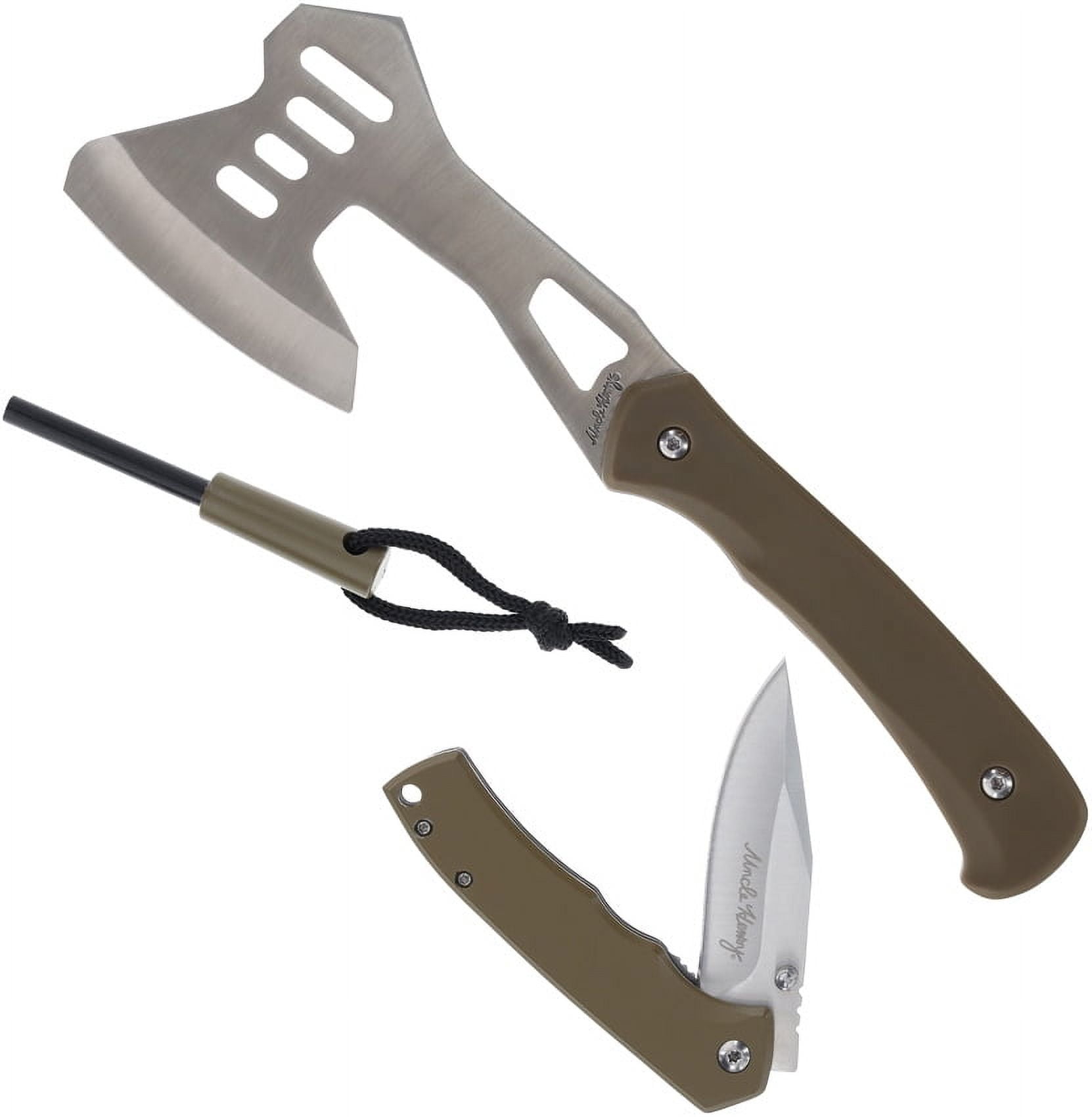 Uncle Henry 1200436 3" Linerlock Satin Stainless Brown Polymer Axe/Folder Combo