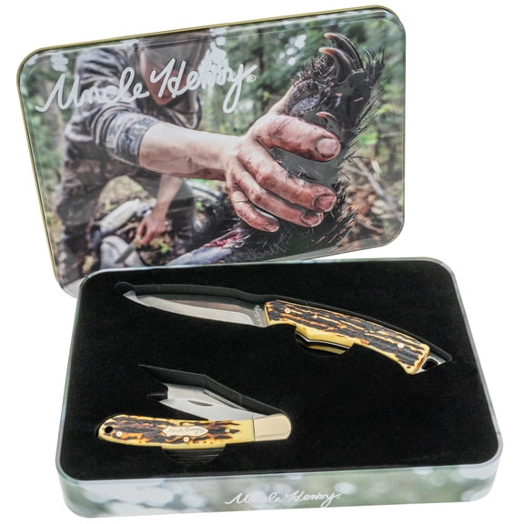 Uncle Henry 2 pc. Fixed Folder Knife Tin