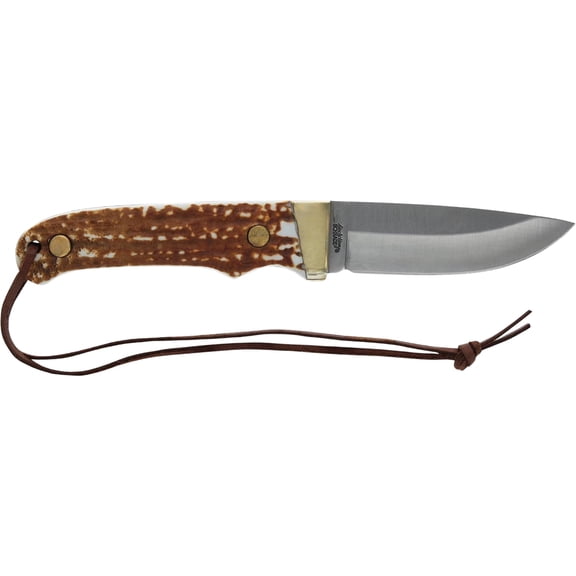 Uncle Henry Staglon Fixed Blade Knife 3.6" Drop Point 7Cr17MoV Stainless Satin Blade Staglon Handle