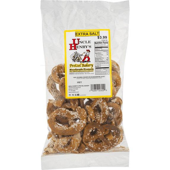 Uncle Henry's Pretzel Bakery Handmade Extra Salt Pretzels, 3-Pack 8 oz. Bags