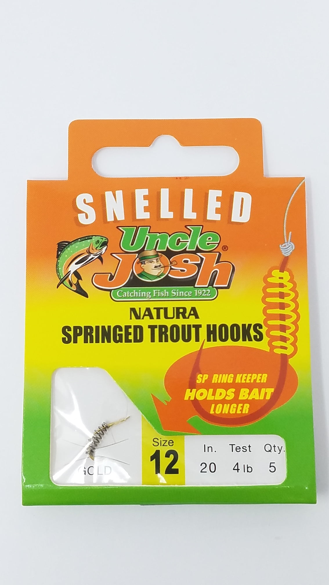 Uncle Josh Bait Company Snelled Spring Hook, Size 12 - Steel  Hooks with Clear Leader Line