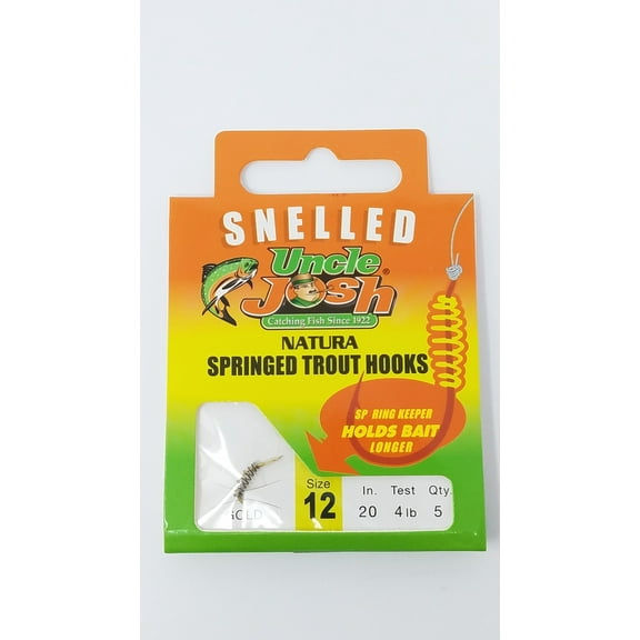 Uncle Josh Bait Company Snelled Spring Hook, Size 12 - Steel Hooks with Clear Leader Line