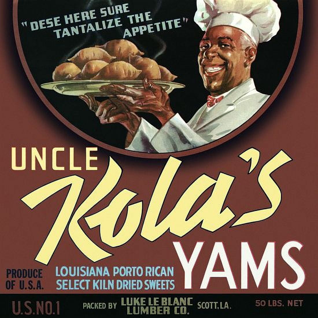 Uncle Kolas Yams label Canvas Art -  (24 x 36)