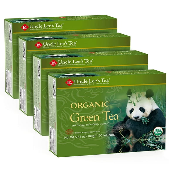 Uncle Lee’s Organic Green Tea, 100% Natural Premium Green Tea Bags, Pack of 4 - 100 Tea Bags per Box