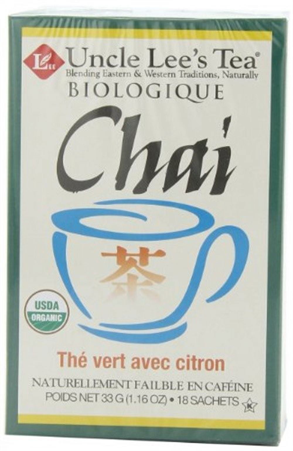 Uncle Lee's Tea - 100% Organic Chai Green Tea with Lemon - 18 Tea Bags ...