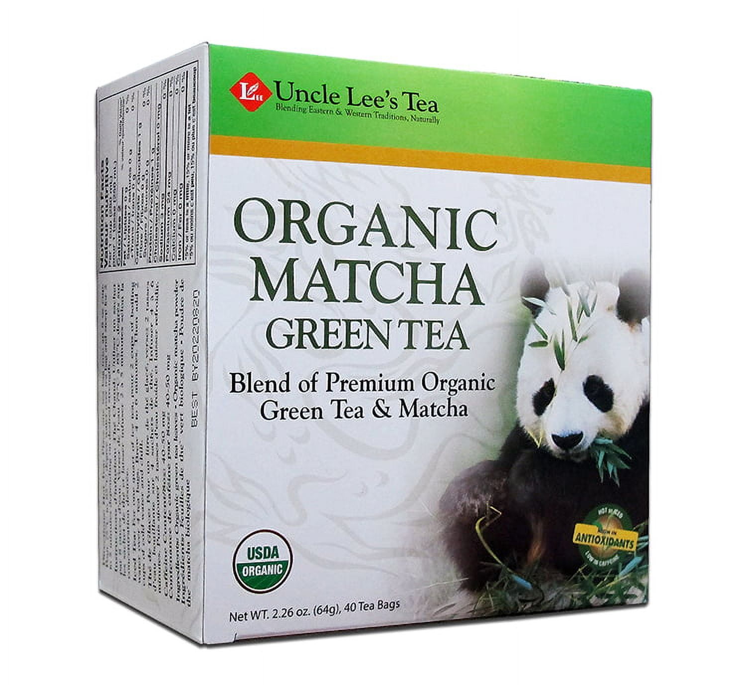 Uncle Lee's Tea, Organic Matcha Green Tea, 40 Tea Bags, Low Caffeine ...