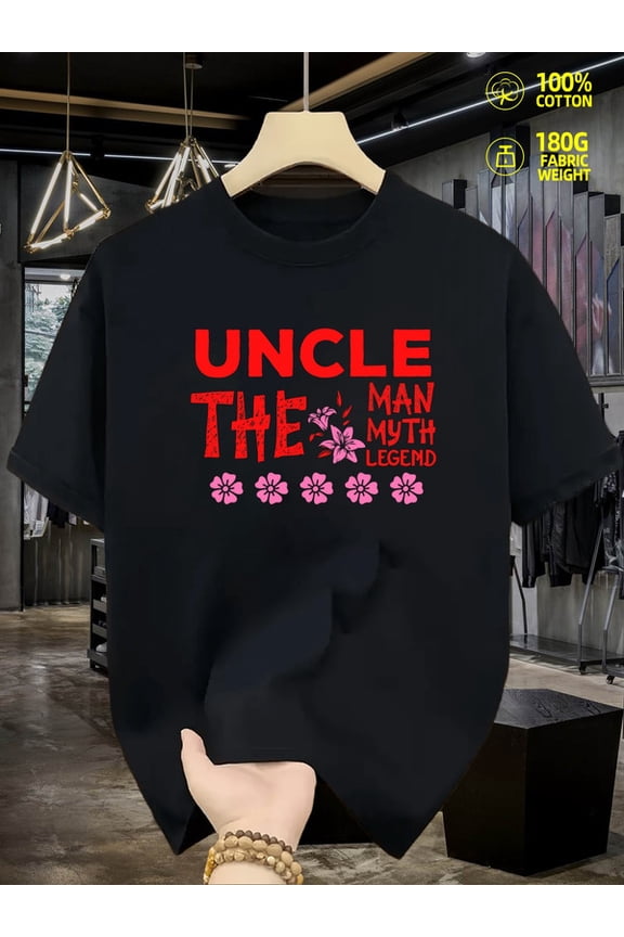 Uncle Man Myth Legend Christmas graphic t shirts cotton tshirts for men 180G 100% Cotton black Perfect for exercise New spring and autumn styles Fashionable printed T-shirts Christmas crew humor ele
