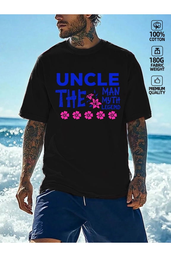 Uncle Man Myth Legend Christmas plain graphic t shirts men 180G 100% Cotton black Fashionable summer T-shirt, machine washable, fun and playful, cool T-shirt, funny T-shirt Weekend casual wear humor