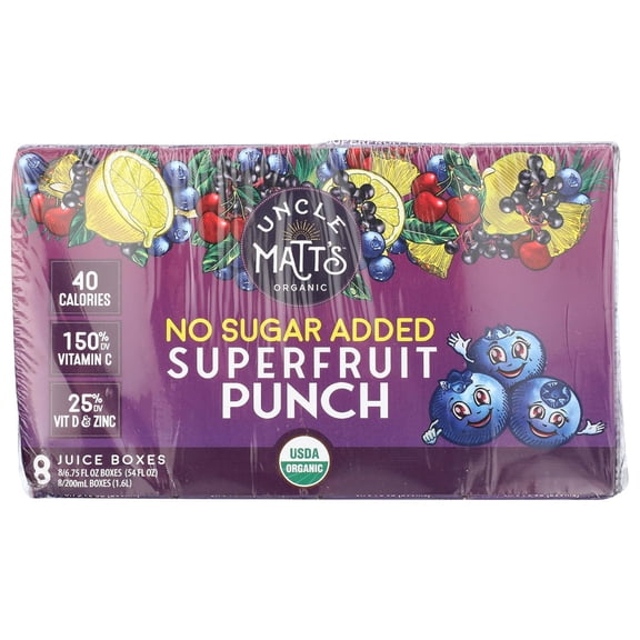 Uncle Matt's Organic No Sugar Added Super Fruit Punch Juice Boxes