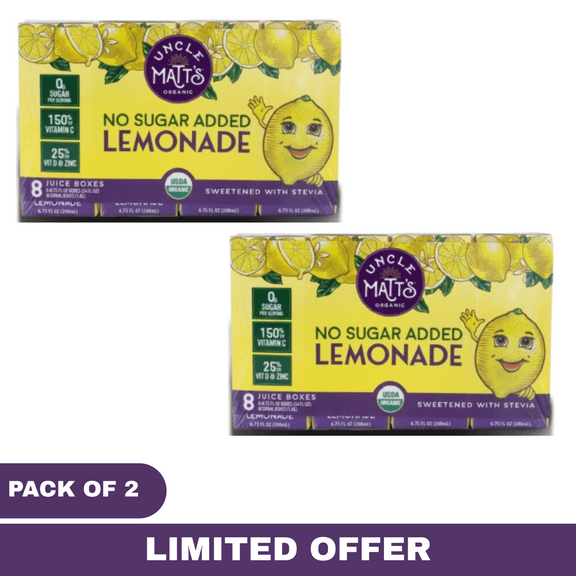 Uncle Matt's Organic No Sugar Added Lemonade Juice Boxes, Pack of 2