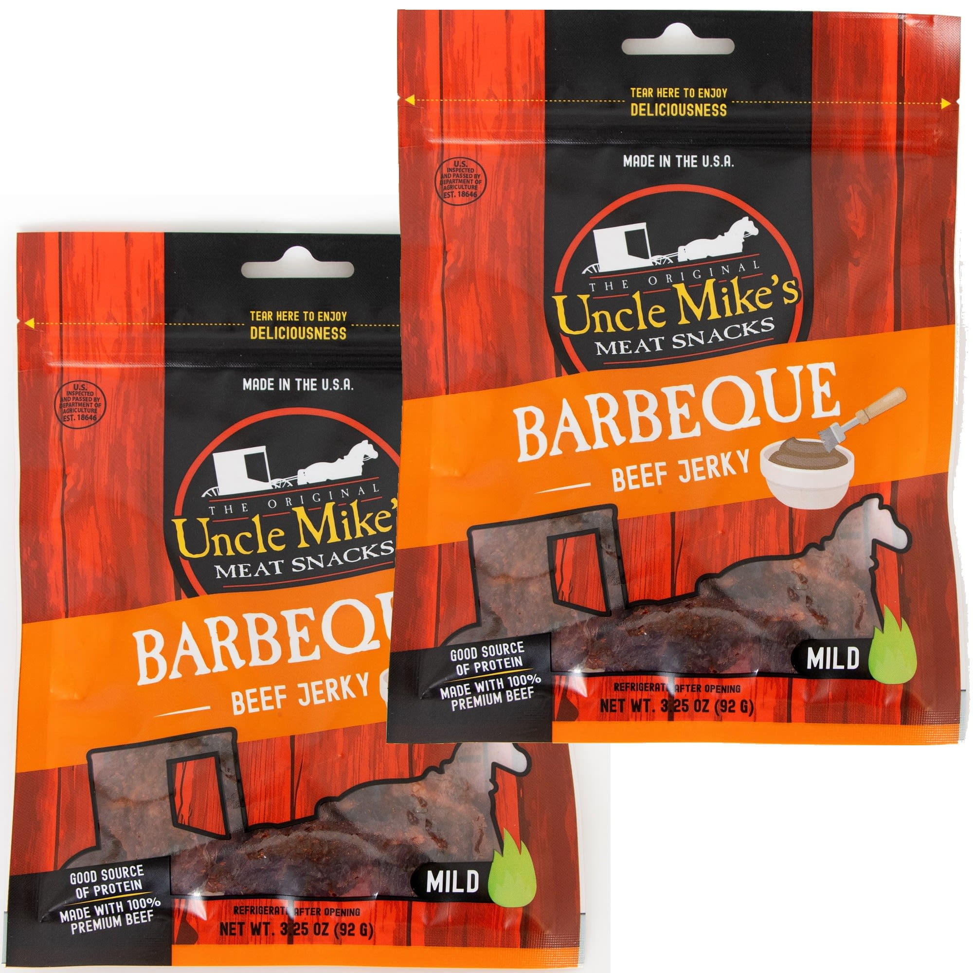 Uncle Mike's Beef Jerky Snacks - Gluten Free, 2 Bags, Tasty BBQ Barbecue Flavor
