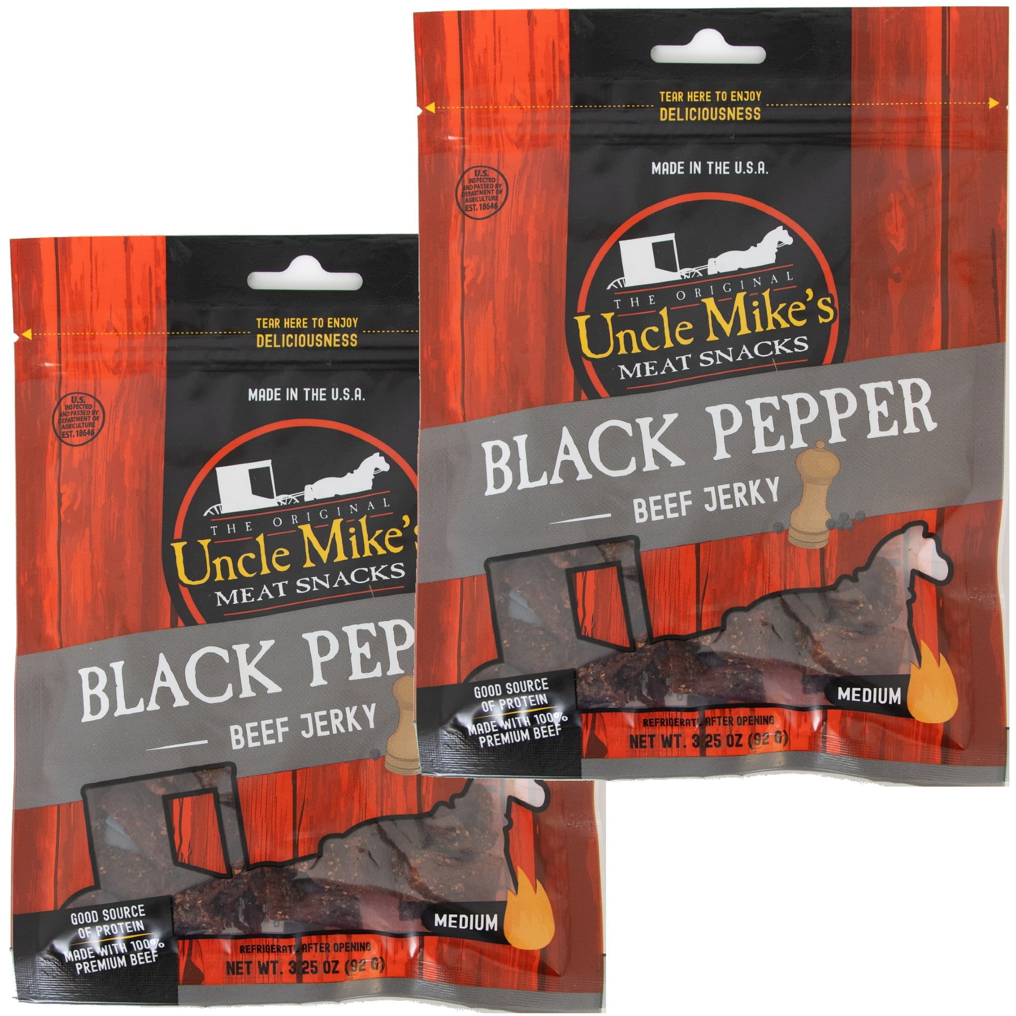 Uncle Mike's Beef Jerky Snacks - Gluten Free, 2 Bags, Tasty Black Pepper Flavor