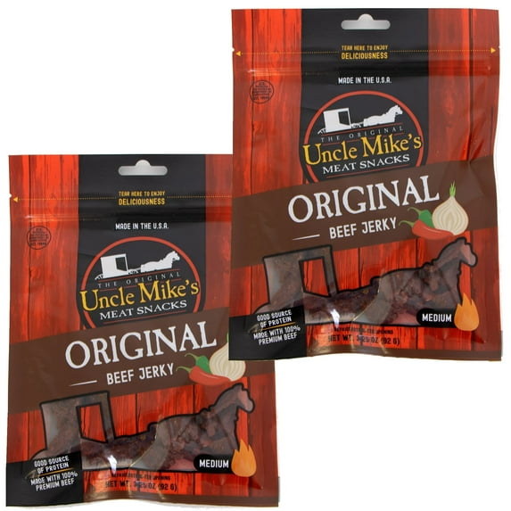 Uncle Mike's Beef Jerky Snacks - Gluten Free, 2 Bags, Tasty Original Flavor