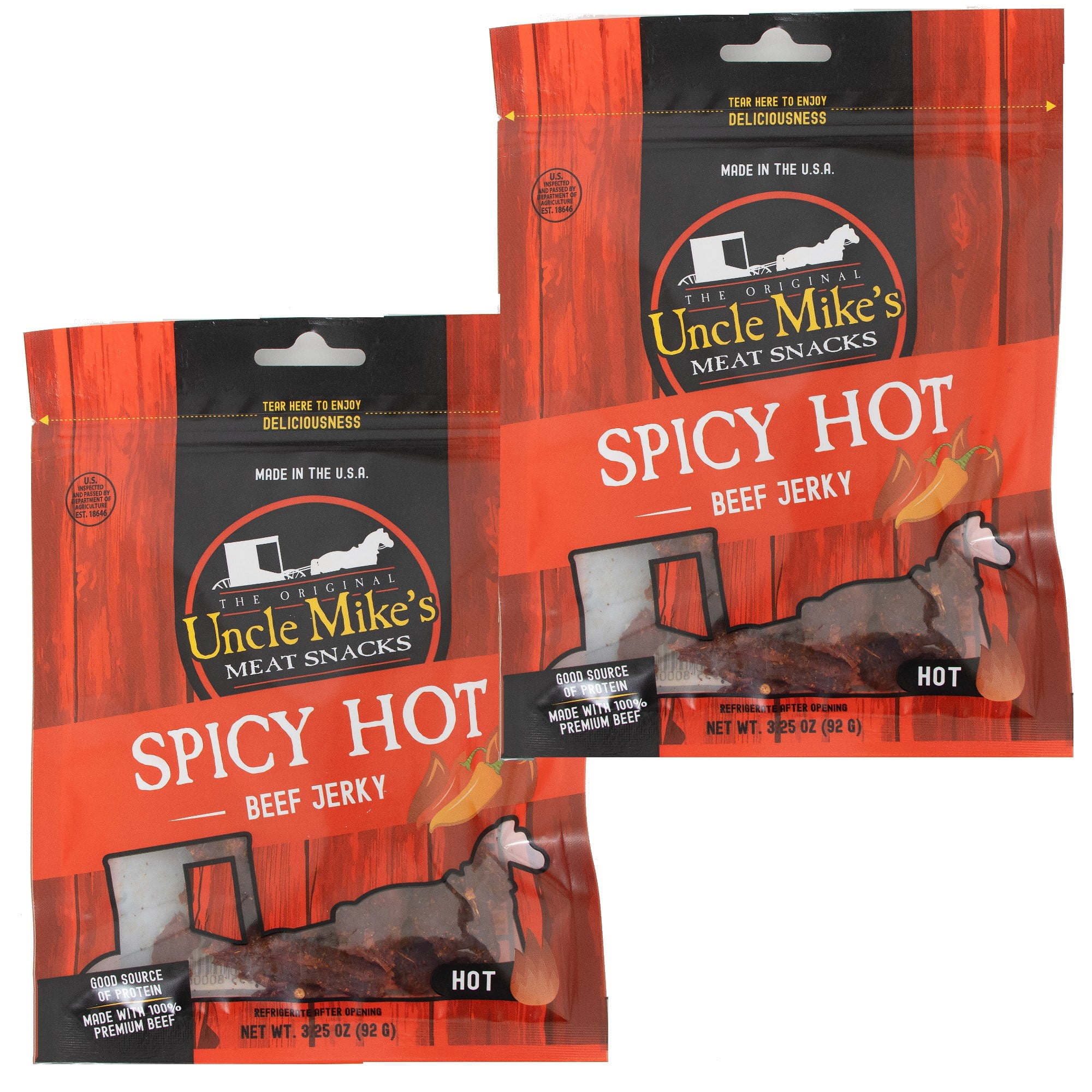 Uncle Mike's Beef Jerky Snacks - Gluten Free, 2 Bags, Tasty Spicy Hot Flavor