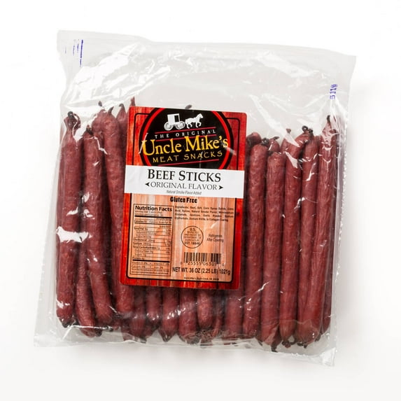 Uncle Mike's Original Beef Sticks Gluten Free Meat Snacks 36 Pieces, Original Flavor