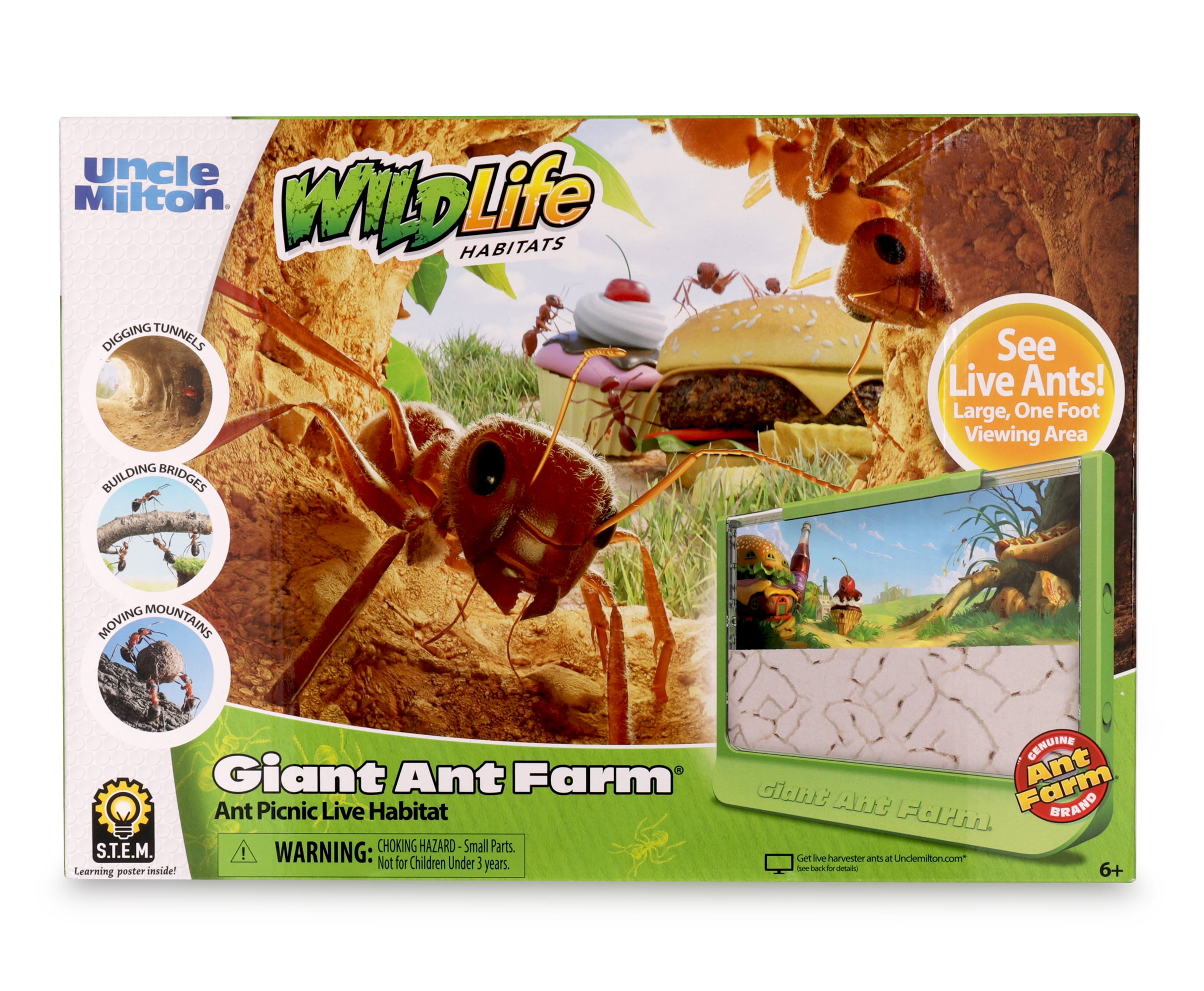 Uncle Milton Giant Ant Farm - Large Viewing Area - Care for Live Ants - Nature Learning Toy - Science DIY Toy Kit - Great Gift for Boys & Girls ages 6 Years and up.