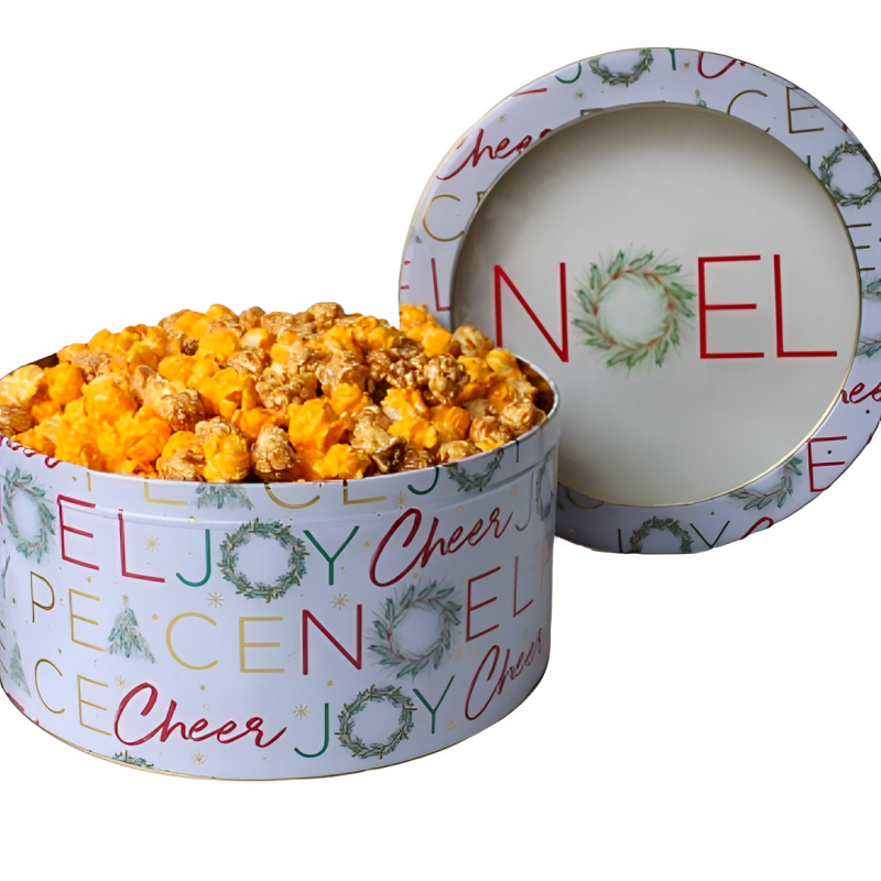 Uncle Myron's Christmas Popcorn Tin Caramel & Cheddar Cheese Popcorn
