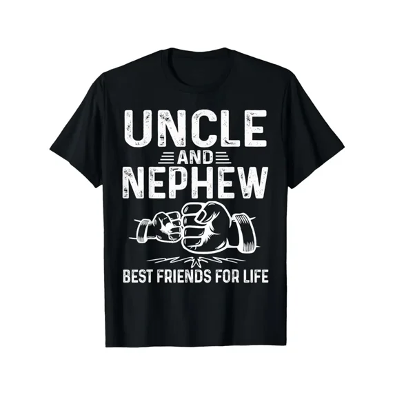 Uncle & Nephew Best Friends for Life Matching T-Shirts - Soft Cotton Crew Neck Black Graphic Tees with Boxing Gloves Design & Bold White Lettering, Family Bonding Outfits for