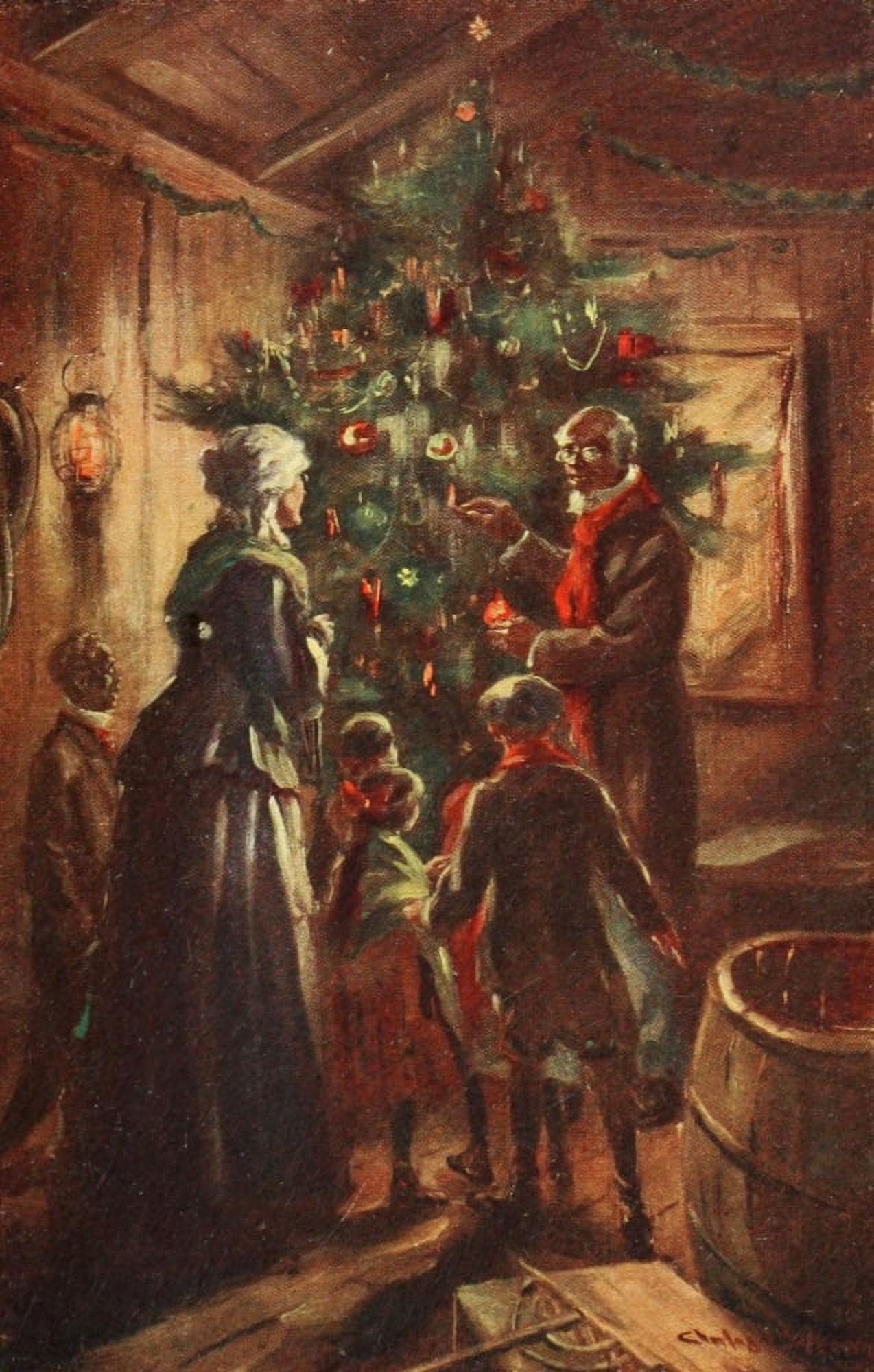 Uncle Noahs Christmas Party 1914 Round the Christmas Tree Canvas Art - Charles Wrenn (18 x 24)