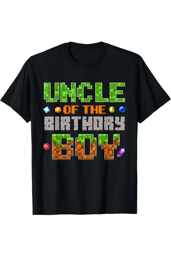 Uncle Of The Birthday Boy Party Video Gamer Pixel Number T-Shirt