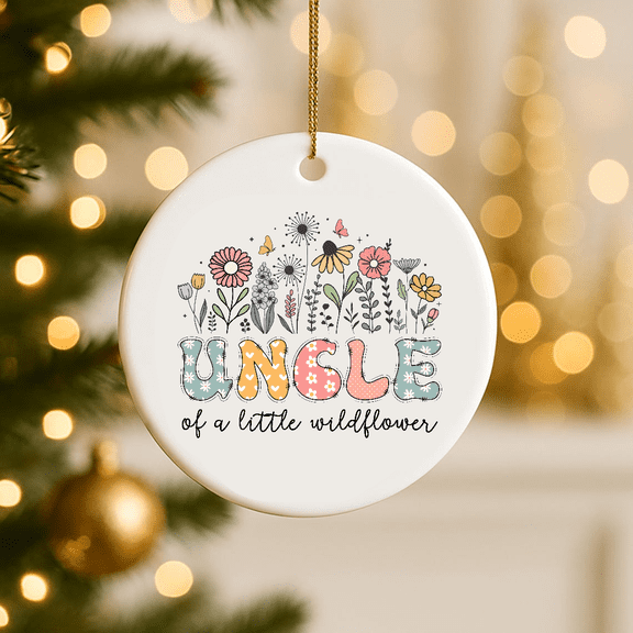 Uncle Of The Little Wildflower Baby Birthday Party 2D FLAT CIRCLE Ceramic Ornament