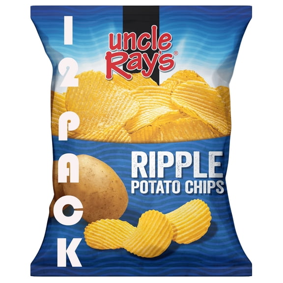 Uncle Rays Ripple Potato Chips 1.5 oz (Pack of 12) | Thick Cut Ridged Chips | Extra Crunchy & Perfect for Dipping | Individual Snack Size Bags | Value Pack + Mystery Gift