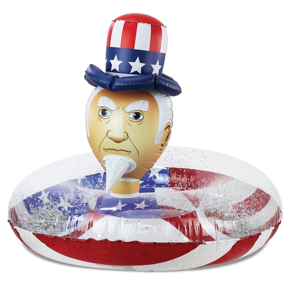 POZA Uncle Sam Inflatable Pool Tube with USA Flag Design  Patriotic 4th of July Swim Ring Float for Pool, Beach, Lake, Sparkle Confetti-Filled Beach Float Lounger - 36 Inches