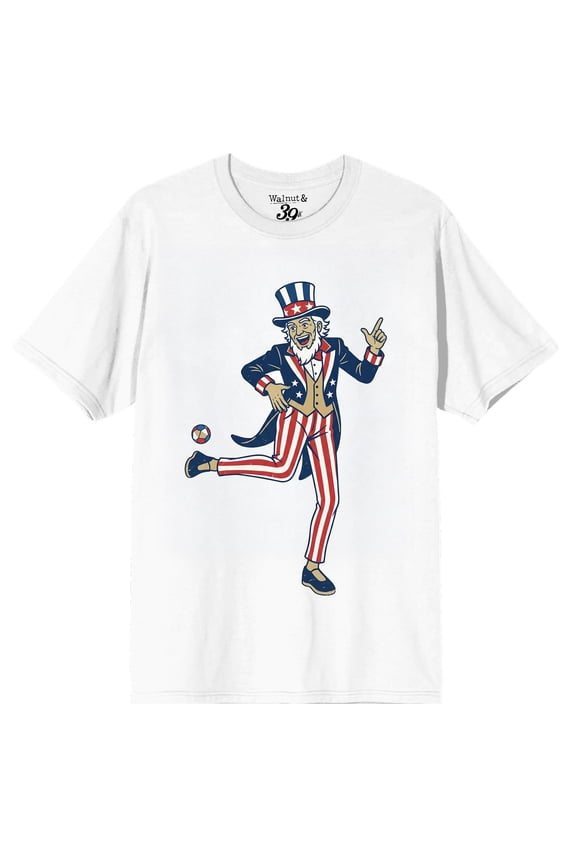 Uncle Sam Footbag Patriotic Graphic Tee - Vintage-Style Unisex Adult Short Sleeve Cotton T-Shirt-Small