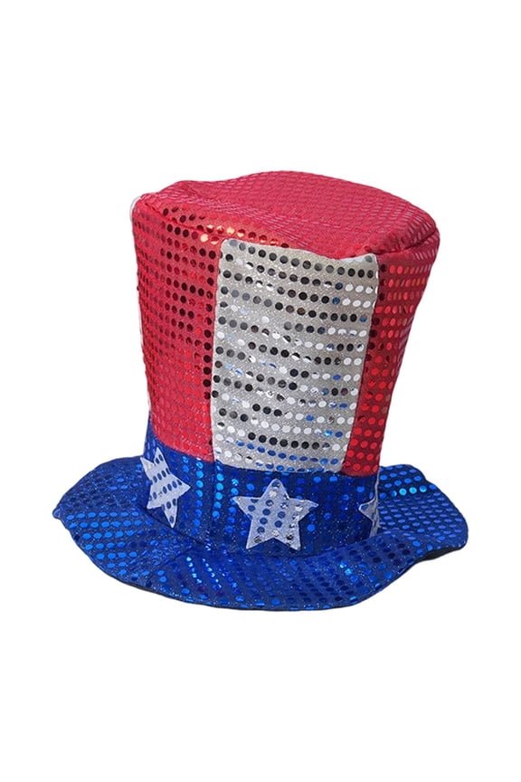 Uncle Sam Hat with Sequins - 4th of July Party Hat, 9.84" x 7.87" Patriotic American Flag Top Hat for Independence Day Carnival, Festive Costume Accessory