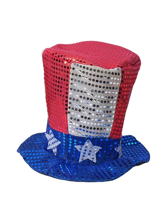 Uncle Sam Hat with Sequins - 4th of July Party Hat, 9.84" x 7.87" Patriotic American Flag Top Hat for Independence Day Carnival, Festive Costume Accessory