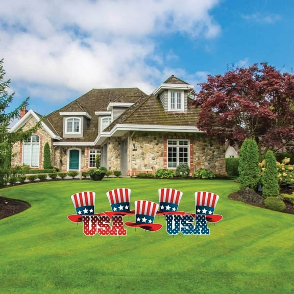 Uncle Sam Hats Patriotic Yard Decor Display, Patriotic Outdoor Decoration, 7 Pieces (19373)