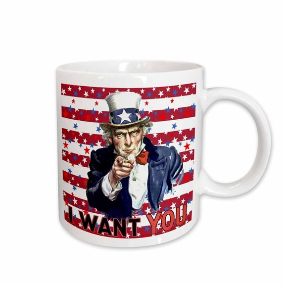 3drose, Uncle Sam I Want You with Stars and Stripes Background, 11oz Mug
