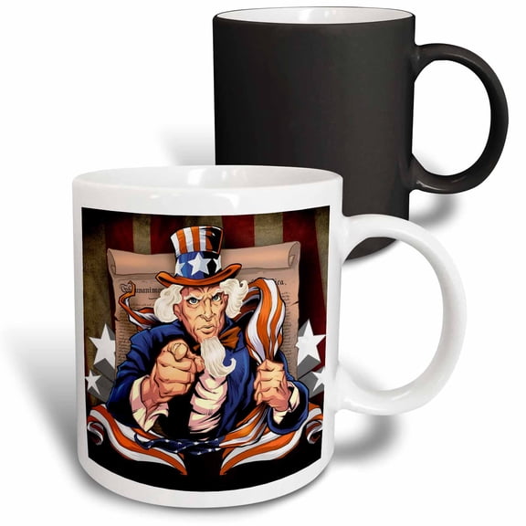 3drose, Uncle Sam in His Classic We Want You! Pose, 11oz Magic Transforming Mug