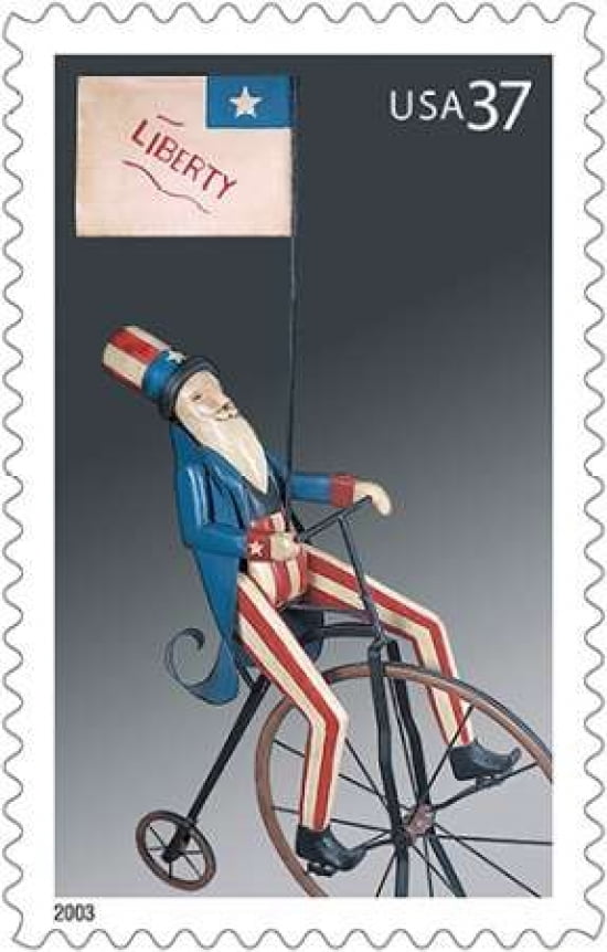 Uncle Sam On Bicycle Canvas Art - US POSTAL SERVICE (12 x 18)
