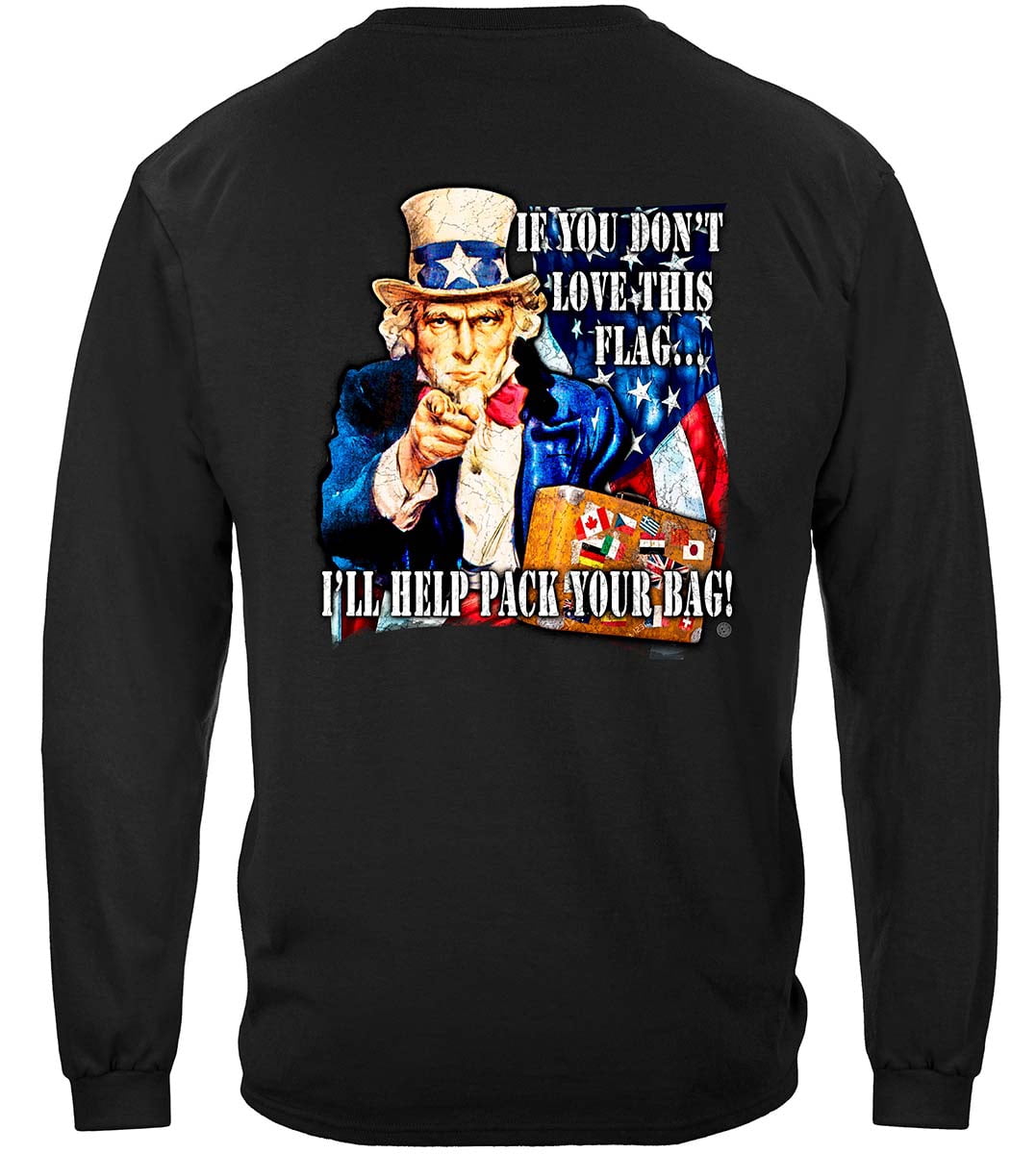 Uncle Sam Pac Uncle Sam Pack Your Bags Flag Design Patriotic 100% Cotton Black Long ...