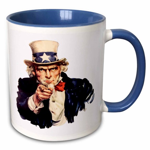 3drose, Uncle Sam Pointing Finger Vector White Background, 15oz Two-tone Blue Mug
