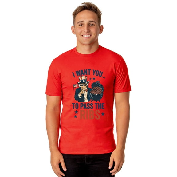Uncle Sam T-Shirt Men's I Want You To Pass The Ribs Adult Patriotic Tee