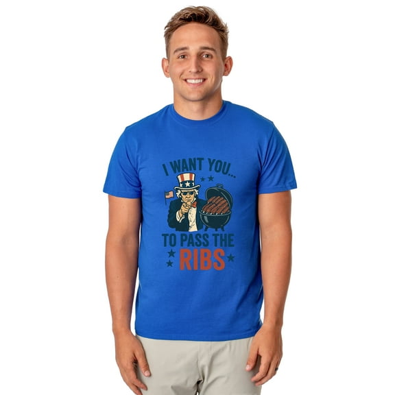 Uncle Sam T-Shirt Men's I Want You To Pass The Ribs Adult Patriotic Tee