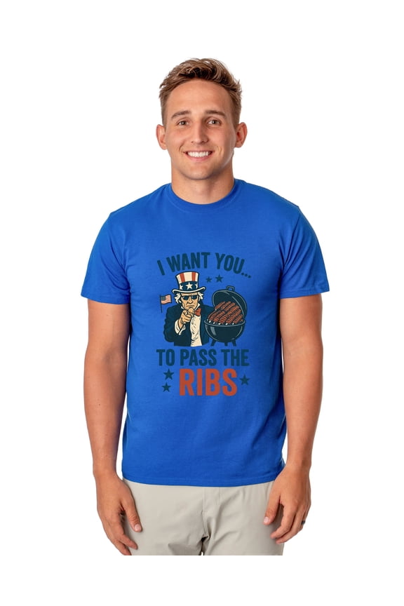 Uncle Sam T-Shirt Men's I Want You To Pass The Ribs  Adult Patriotic Tee